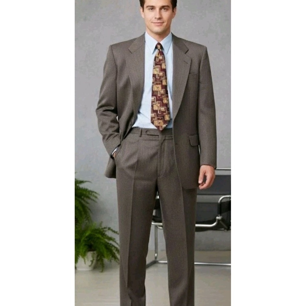 Vintage Vito Rufolo Men's 42 Brown Wool 2 Piece Suit‎ Jacket Pants 36x28 Italy